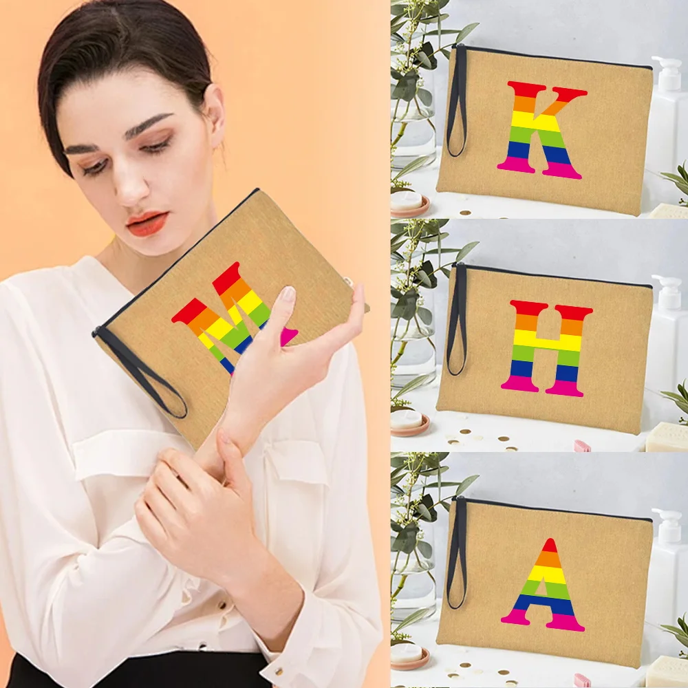 

Cosmetic Bag Cosmetic Pack Handbag Travel Toiletry Wash Kit Storage Imitation Cotton Pouch rainbow Serie Women Canvas