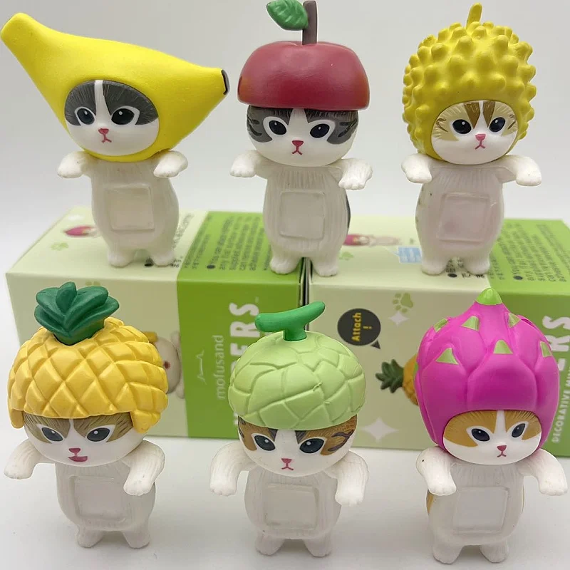 

Mofusand Hippers Series Blind Box Mini Figure Fruit Series Shark Cat Surrounding Fruit Head Kawaii Action Desktop Model Toy Gift