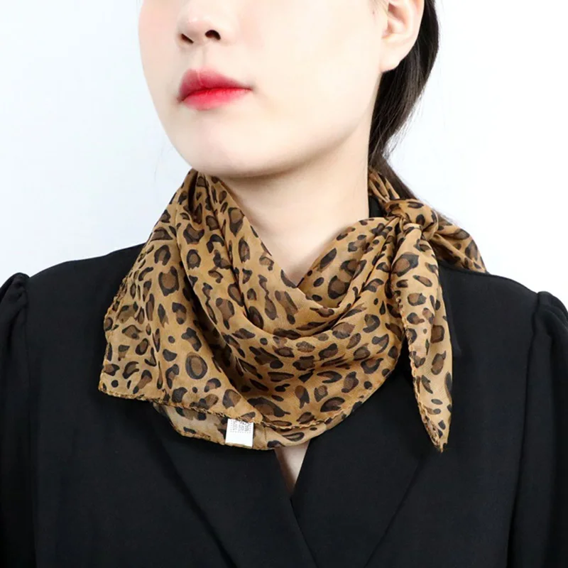 Fashion Leopard Print Square Silk Scarf 60x60cm Summer Thin Chiffon Shade Sunscreen Scarves Neck Guard Woman's Shawl V18