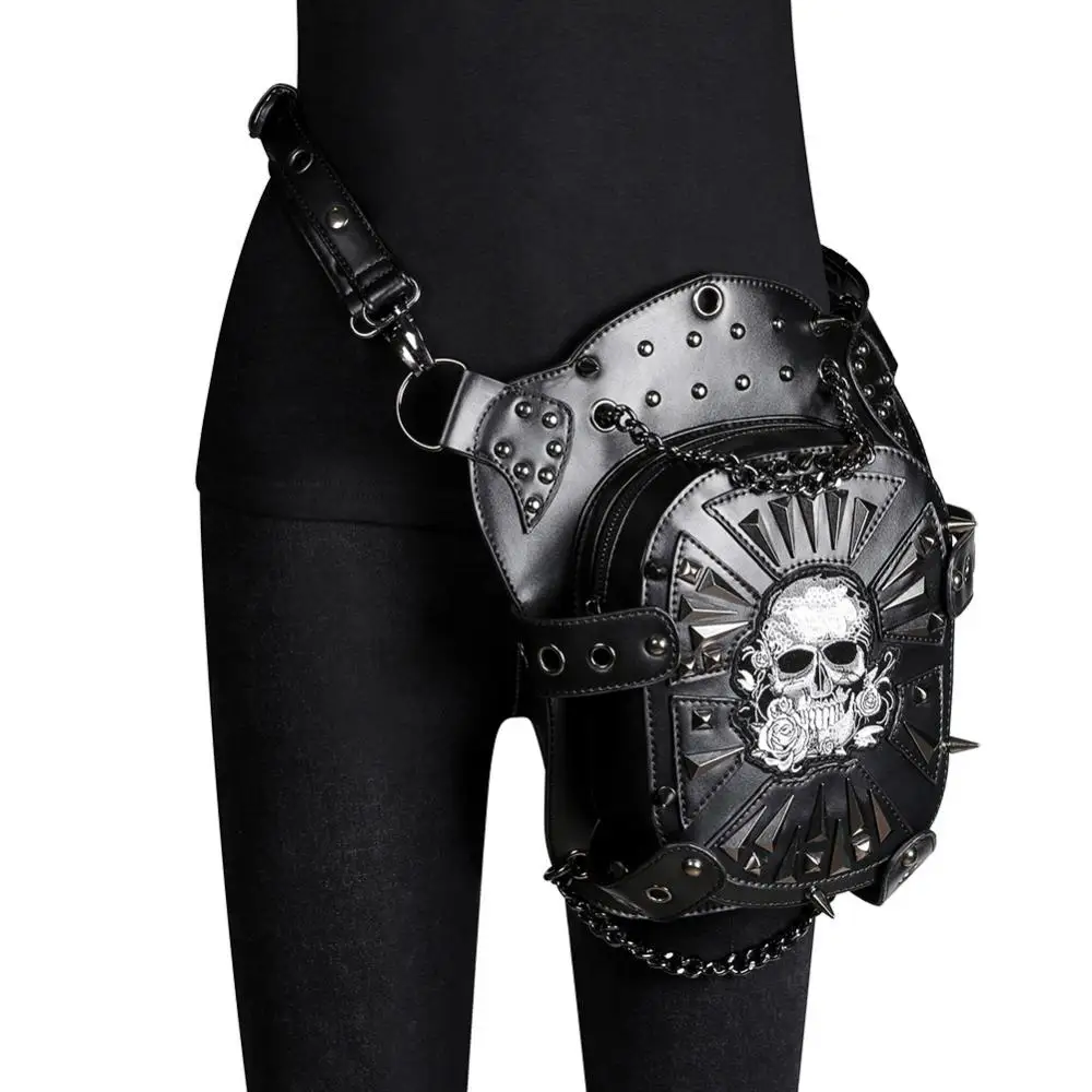 

Unisex Viking Knight Retro Rivets Skull Decorat Backpack Medieval Steampunk One Shoulder Bag Waist Bag Multiple Wearing Methods