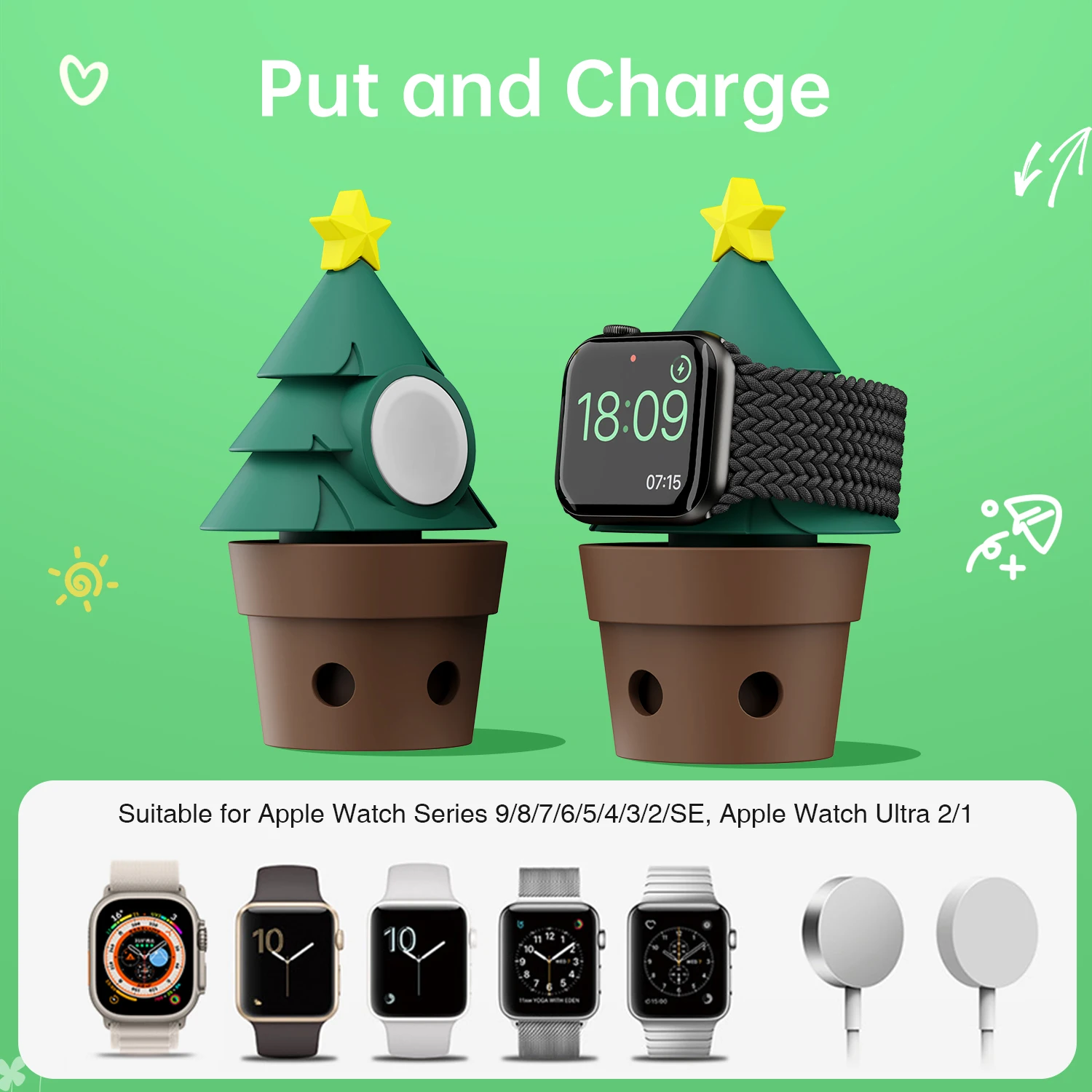 Силиконовая подставка для зарядного устройства для Apple Watch серии 9 8 7 6 5 4 3 2 SE, зарядный док-держатель для iWatch Apple Watch Ultra 2/1, кронштейн