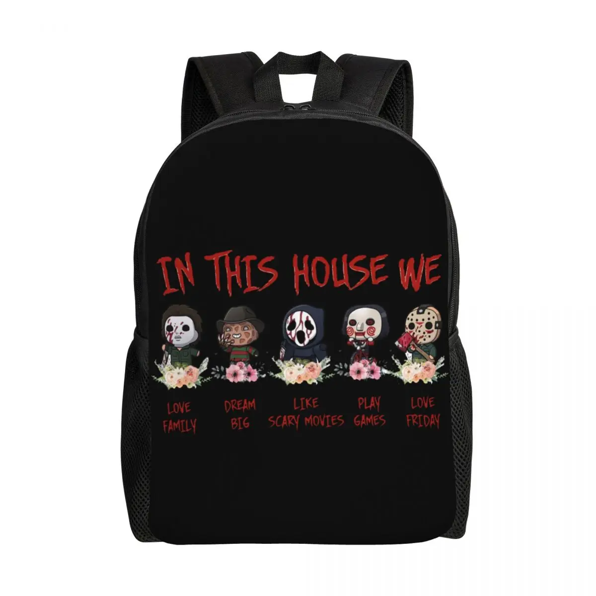 Halloween Horrorfilm Charakter Reise rucksack Männer Frauen Schule Computer Bücher tasche College Student Daypack Taschen