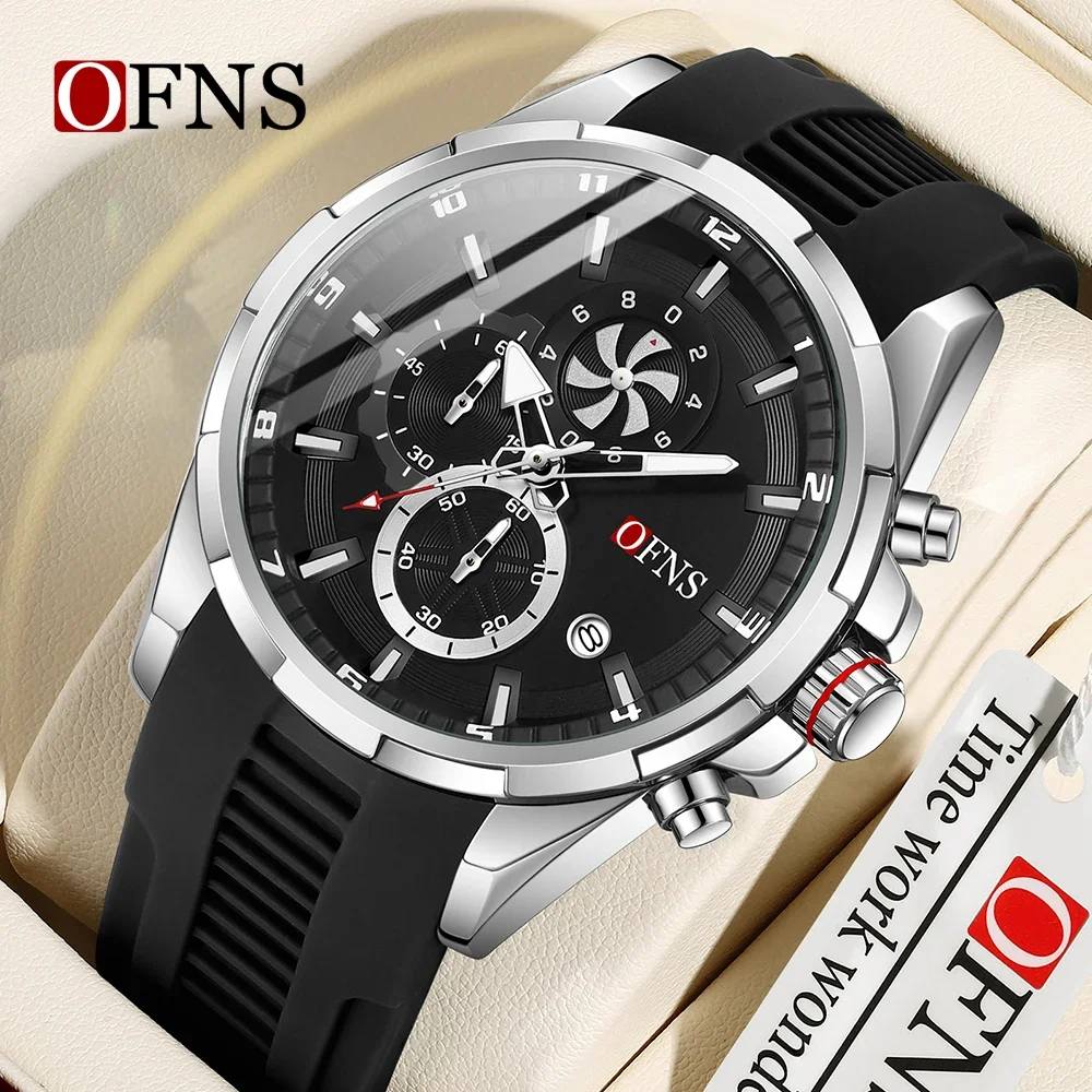 OFNS 8025 Fashion Business Men's Quartz Watch Multi functional Six Needle Three Eye Chronograph Waterproof Calendar Men's Watch