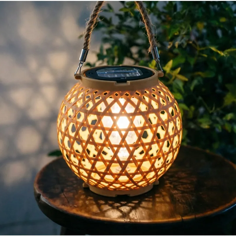 

LED Solar Imitation Bamboo Lantern Outdoor Plastic Waterproof Hollow-out Vine Lamp Courtyard Decoration Retro Solar Garden Light