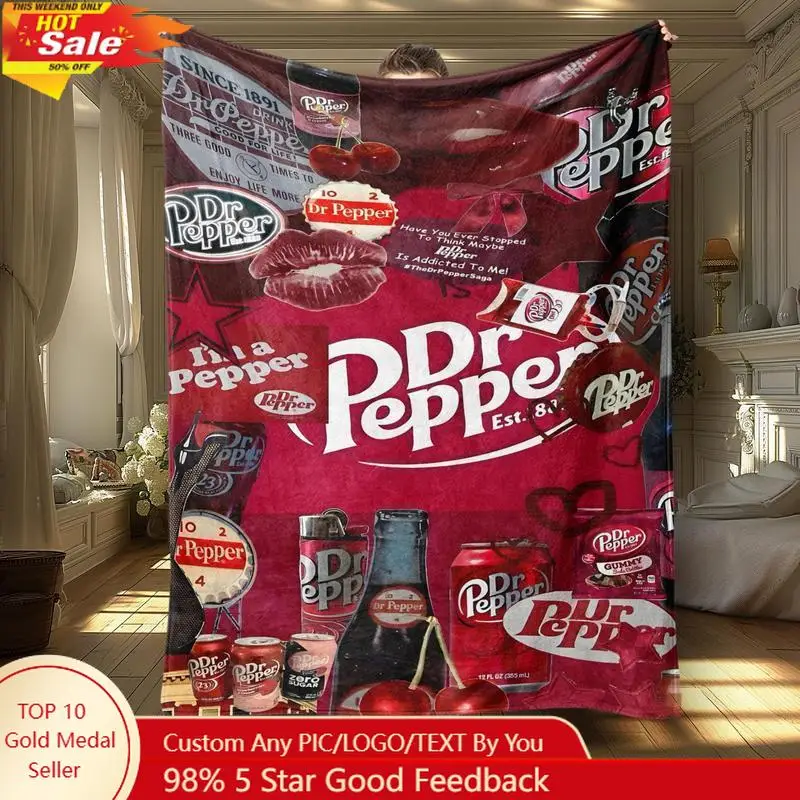 Retro Dr. Pepper Soft Throw Blanket – Vintage Beverage Pattern Blanket Rooms Cozy Nap Blanket for Home Custom blankets