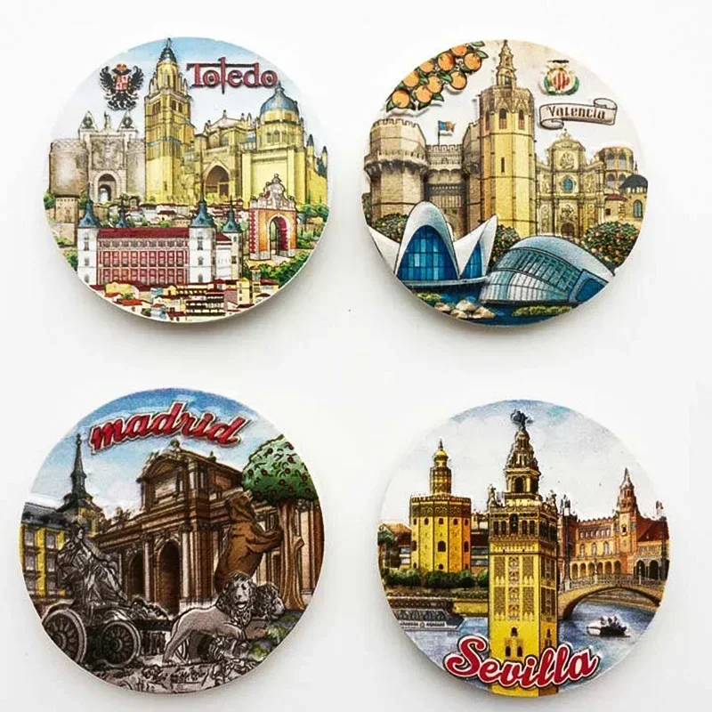 Spain Fridge Magnets Madrid Toledo Valencia Sevilla Tourism Souvenir Decorative Crafts UV Magnet Refrigerator Sticker Home Decor