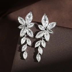 ZAKOL Fashion Leaf Zircon Drop Earrings for Women White Gold Color Marquise Crystal Bridal Earring Wedding Party Jewelry