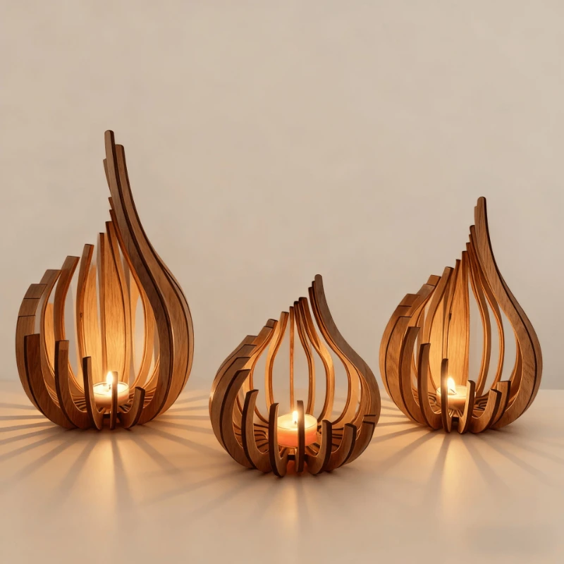 Kunstwerk Streamline Holz DIY handgemachte Kerzenhalter Dekoration Ornament Kerzenhalter, schafft eine warme Atmosphäre