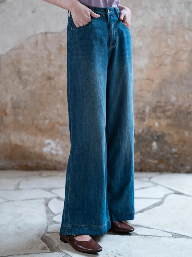 

Брюки женские летние прямые свободные из лиоцелла с эффектом похудения, оригинальный дизайн, цветные, тканые, джинсовые, с завышенной талией