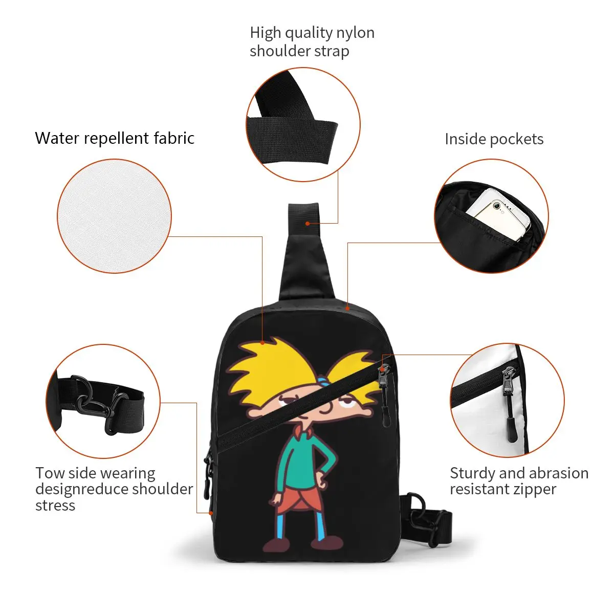 Custom Cartoon Tv Helga Pataki Crossbody Sling Backpack Men Hey Arnold Shoulder Chest Bag for Travel Hiking Daypack