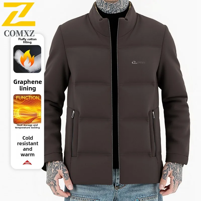 

2025 Мужская хлопковая куртка, модная классическая ветрозащитная утолщенная теплая куртка-пуховик с воротником-стойкой, универсальное деловое пальто для отдыха на открытом воздухе