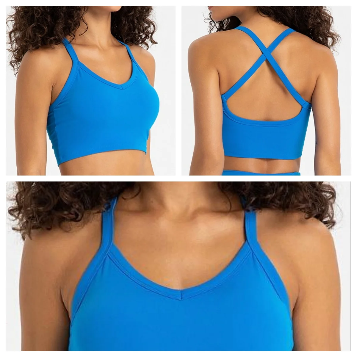 Women'ssexy V-neck cross backless detachable chest pad yoga fitness training halter vest bra underwear crop top with brand logo