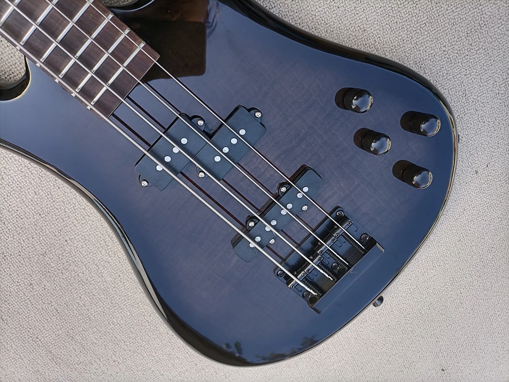 4 Strings Black Electric Bass with Rosewood Fretboard,Flame maple Veneer,Custmizable