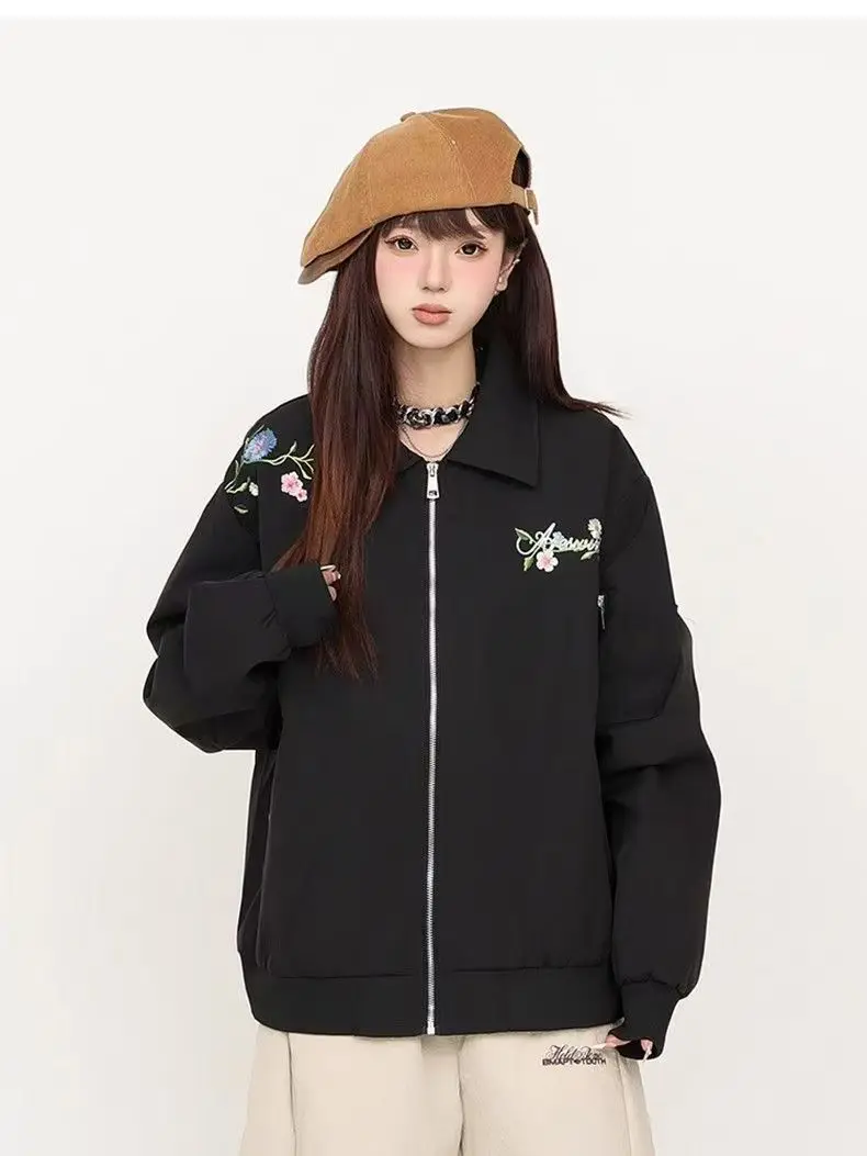 

Молодежная куртка-бомбер для подростков (мальчиков и девочек) осенняя, в стиле High Street, утепленная, с вышивкой, для пар, верхняя одежда...