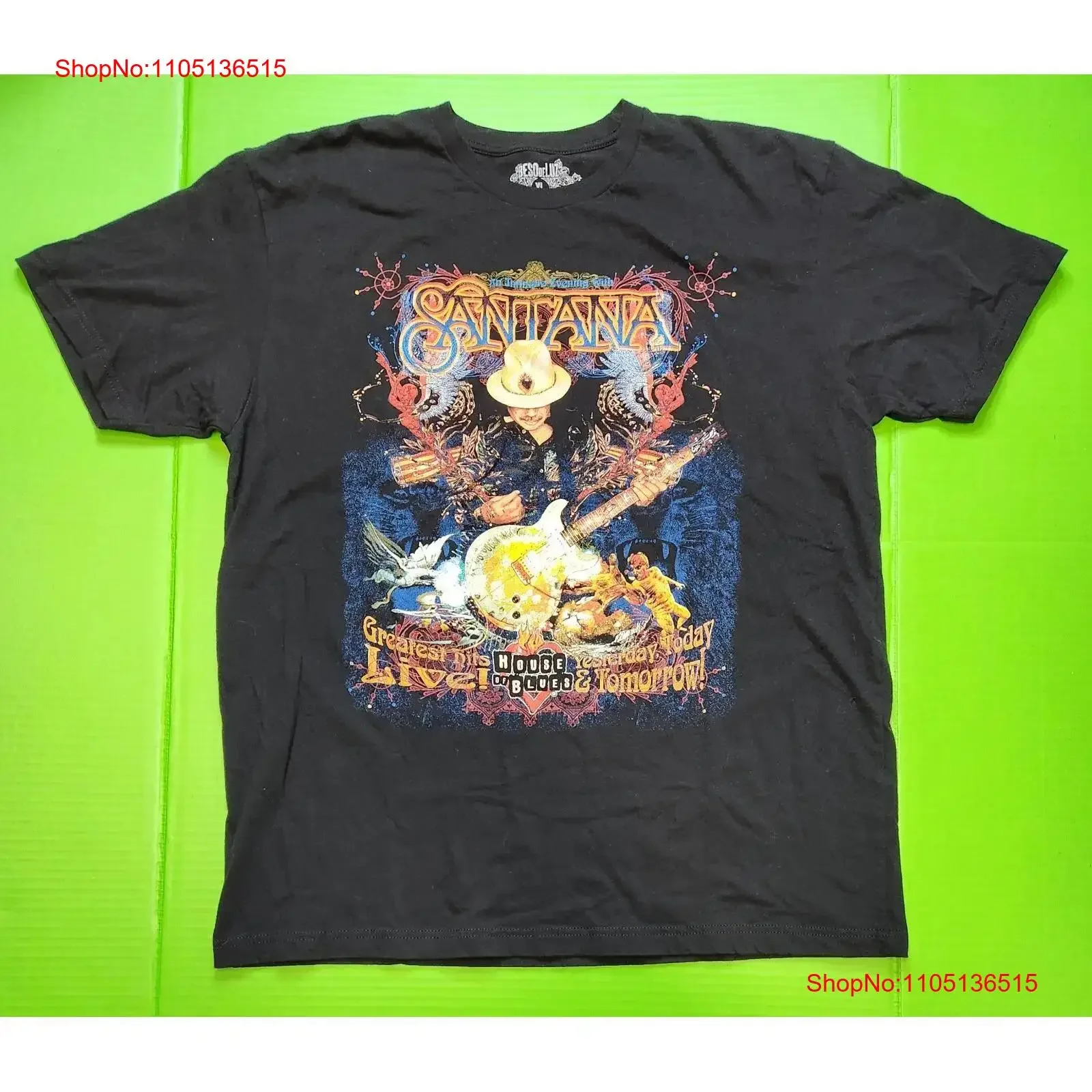 كارلوس سانتانا أعظم الزيارات بيت البلوز 2015 جولة أسود تي شيرت حجم XL خمر غسلها الأزياء قليلا الشارع الشهير