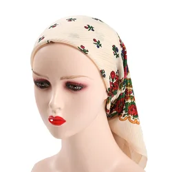 85*85cm Retro Floral Print Square Hijab Head Scarf Women Golden Thread Headband Scarves Female Bandana Hair Wraps