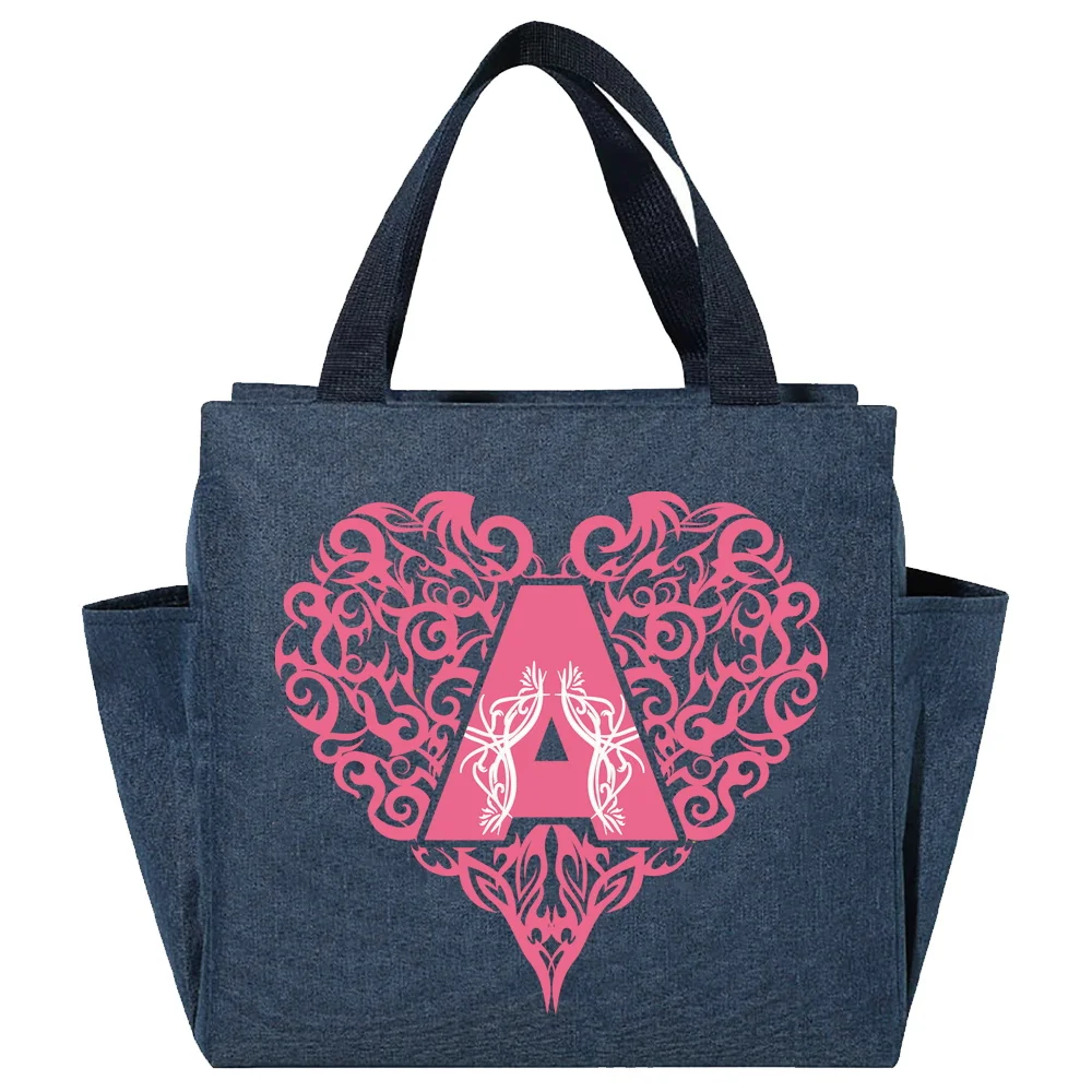 Lunch Bag Aesthetic Thermal Bag Blue Color Pocket Cute Sweet Love Letter Series Printing Tote Food Storage Bag Convenient Kid