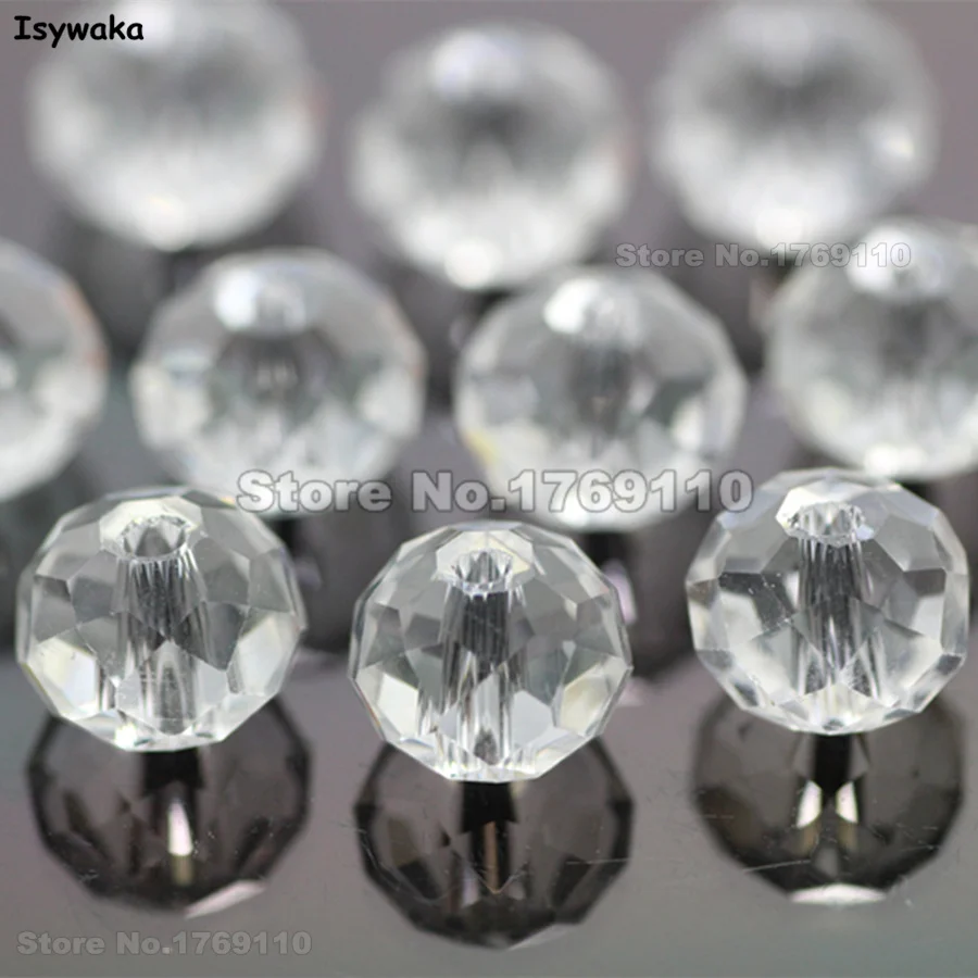 Isywaka Clear White Color 6*8mm 65pcs Rondelle  Austria faceted Crystal Glass Bead Loose Spacer Round Bead for Jewelry Making