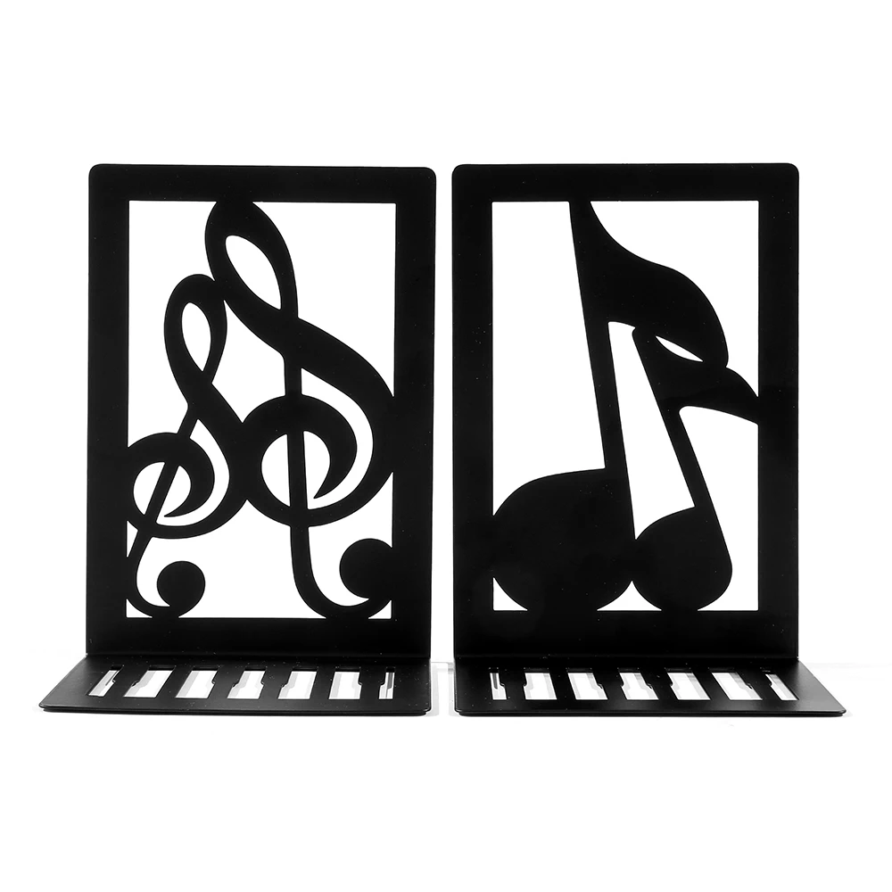 

Music Note Metal Bookends 1Pair - Minimalist Treble Clef Hollow-Cut Book Holders for Music Lovers & Home Decor