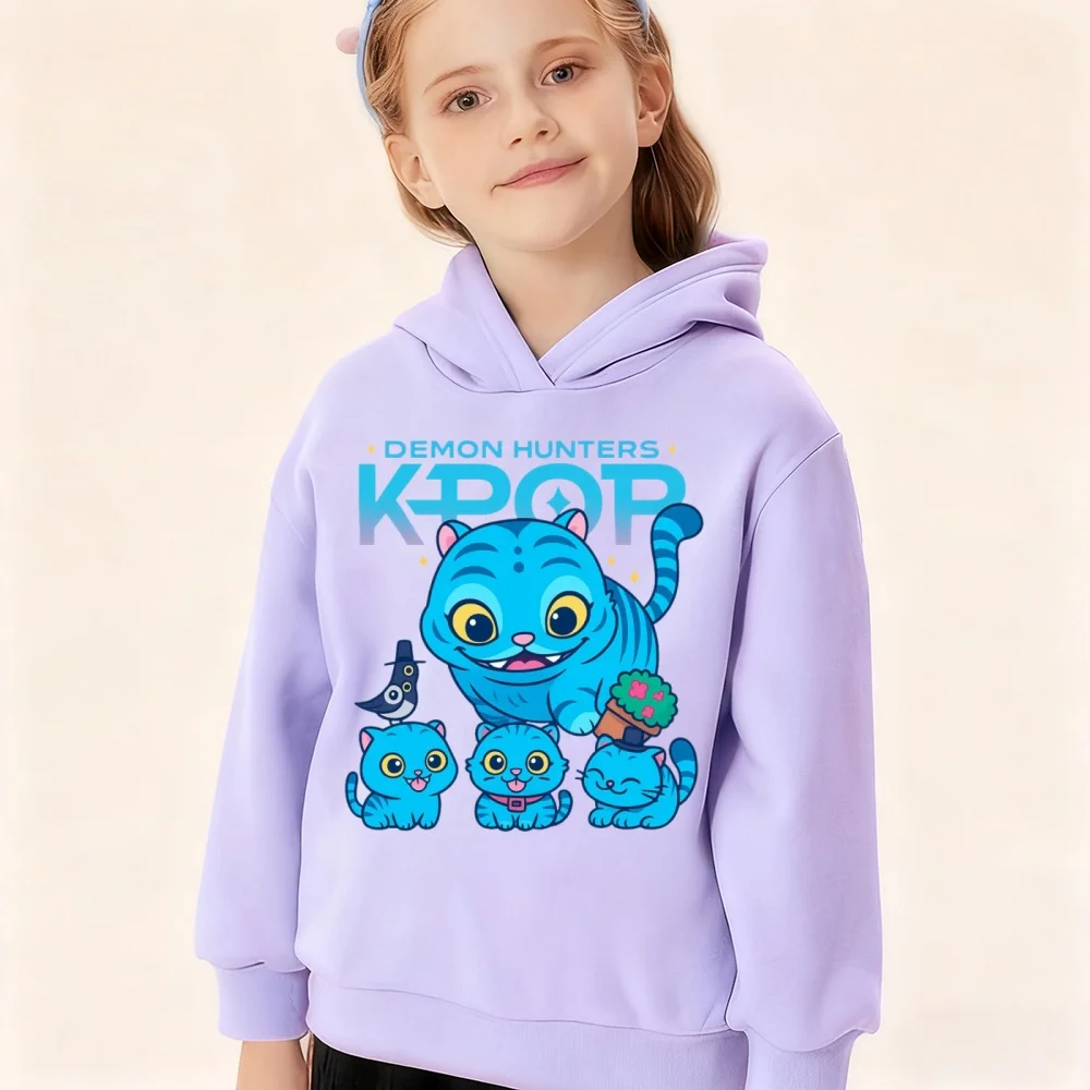 

American Hallyu sweatshirt KPop Demon Hunter hoodie children's Kawaii sweatshirt pullover plus velvet