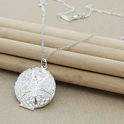 925 Sterling Silver Locket Photo Frame Pendant Chain Necklace Accessories