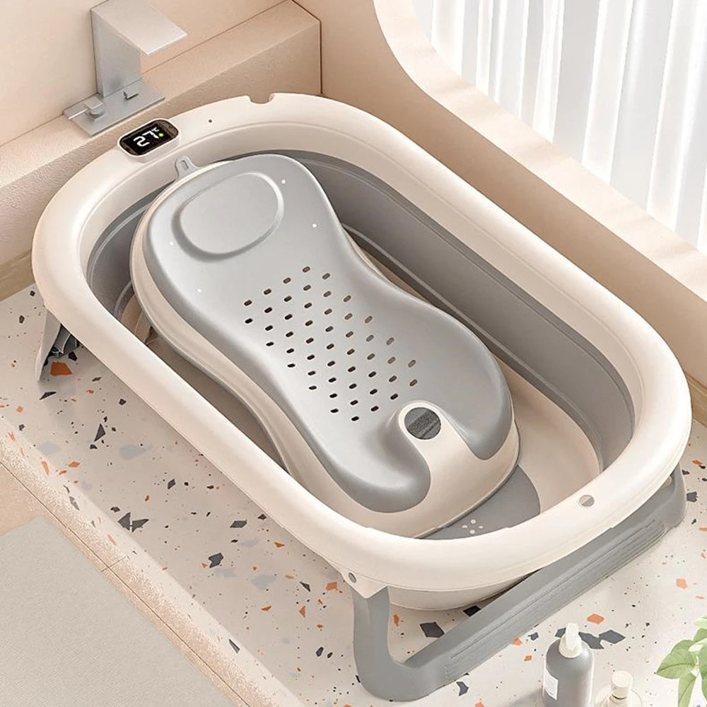 

Digital Temperature Foldable Baby Bathtub for Infants Anti-skid Pad Baby Sitting And Lying Shower Basin