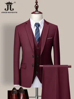 14 Color M-6XL ( Jacket + Vest+Pants ) High-end Brand Formal Business Mens Suit Three-piece Groom Wedding Dress Solid Color Suit 4 14 Color M-6XL ( Jacket + Vest+Pants ) High-end Brand Formal Business Mens Suit Three-piece Groom Wedding Dress Solid Color Suit 4