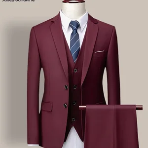 رجالي أحادية اللون بدلة ثلاث قطع أحادية اللون فستان زفاف العريس سترة بنطلون فاخرة العلامة التجارية الرسمية 14 لونا M-6XL أعلى 8 مبيعات لسراويل الزفاف والبلوزات - رقم 7