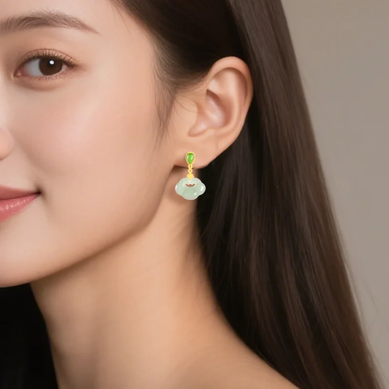 Authentic S925 Silver-Plated Natural Hotan Jade Green Jade Earrings for Women - Elegant High-End Auspicious New Design Drop Ship