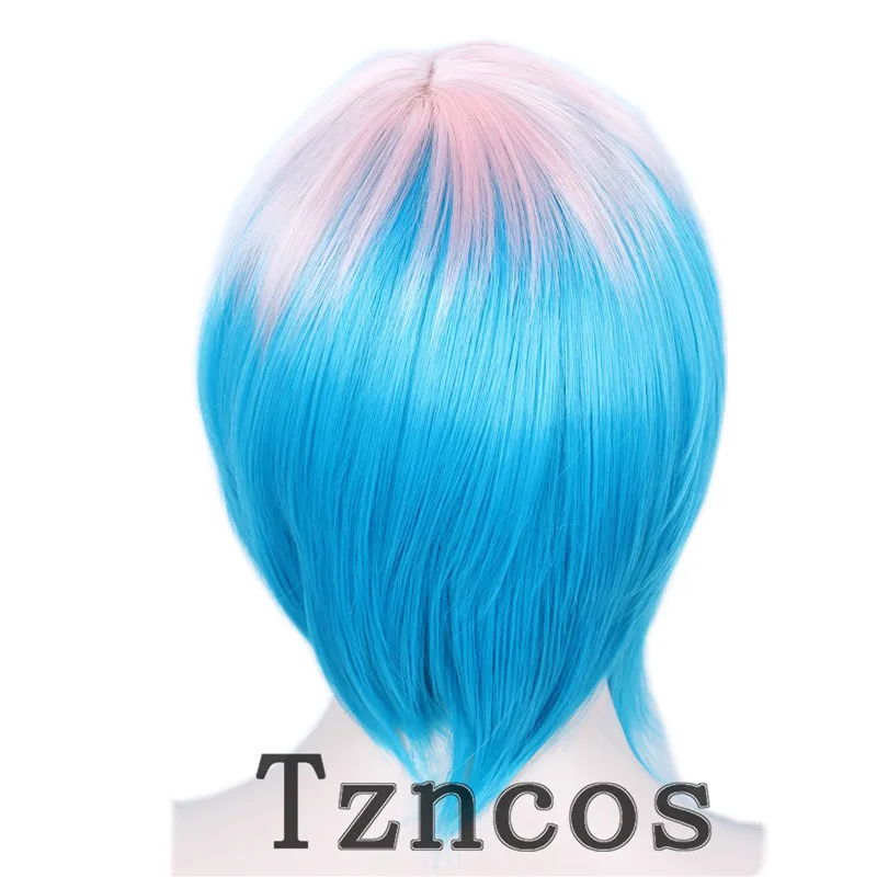 Tzncos لعبة شعر مستعار تأثيري كلوي الوردي الأزرق الشعر القصير مقاومة للحرارة شعر مستعار اصطناعي #4