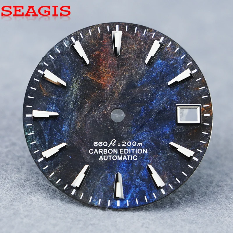 SEAGIS Carbon Fiber 28.5mm Dial Multi-Colorful Domain Dial NH35 MOVT No LOGO Blue Luminous Watch Face Watch Accessories