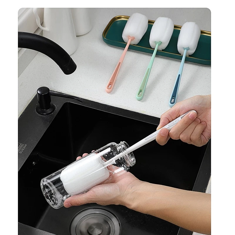 Xiaomi Mijia แปรงฟองน้ำถ้วยยาวเปลี่ยนได้เครื่องมือทำความสะอาดห้องครัวฟองน้ำนุ่มคราบชานมขวดแปรง...