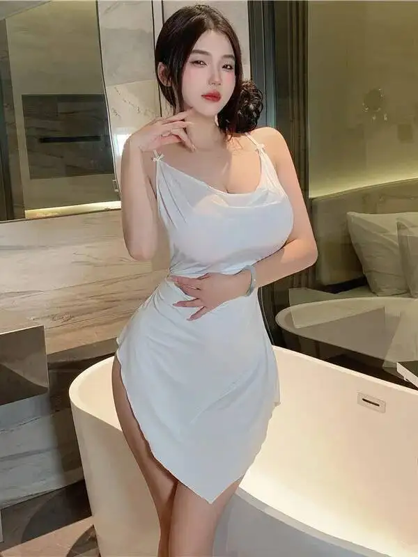 ชุดนอนเซ็กซี่สำหรับผู้หญิง สไตล์สายเดี่ยวแบบไม่สมมาตร ดีไซน์เย้ายวน ชุดนอนวาบหวิวสำหรับเดทกลางคืน ชุดเดรสหรูหราแบบเสื้อกล้าม DPY8