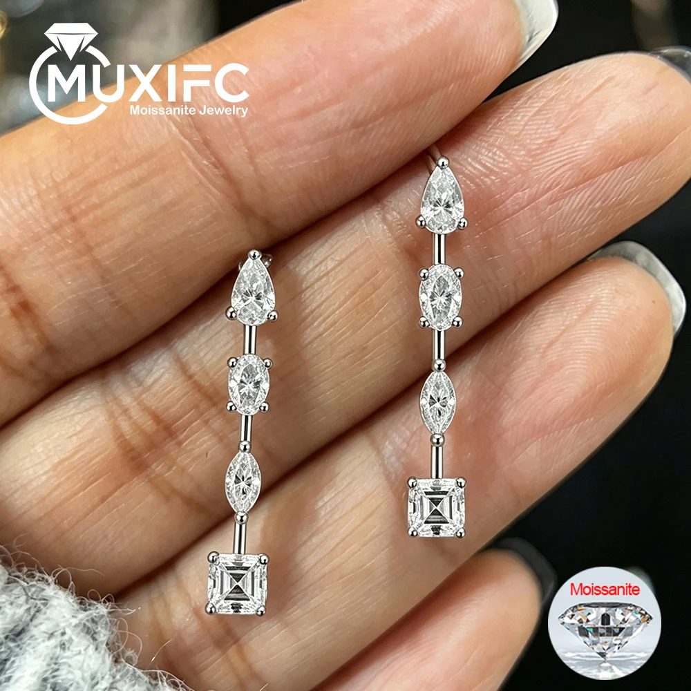 4-Stones Full Moissanite Drop Earrings For Women S925 Silver Mixed Shape Diamond Long Tassel Ear Stud Party Elegant Gift Jewelry