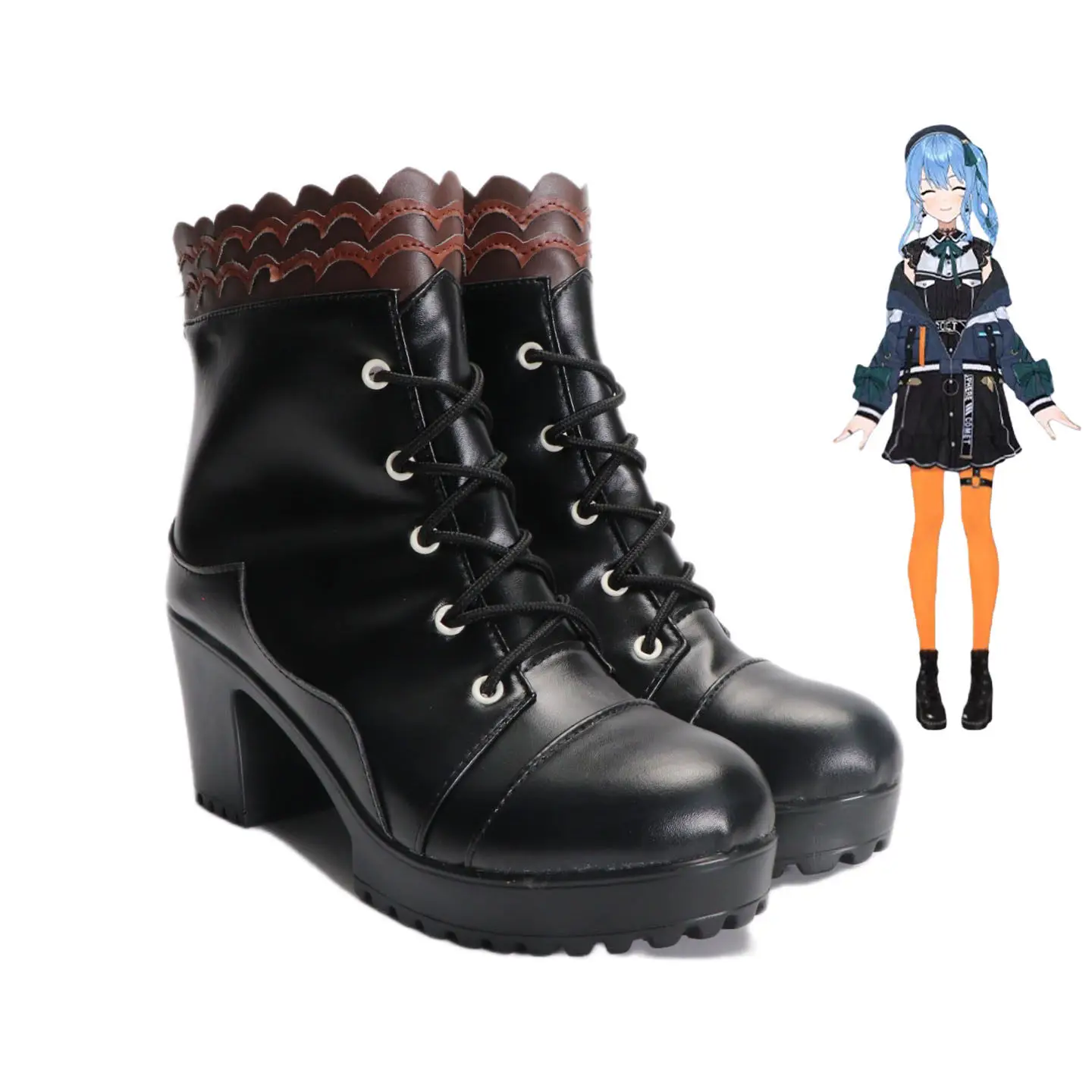 Anime Hololive Hosimati Suisei Cosplay Shoes Black High Heels Short PU Leather Boots For Halloween Carnival