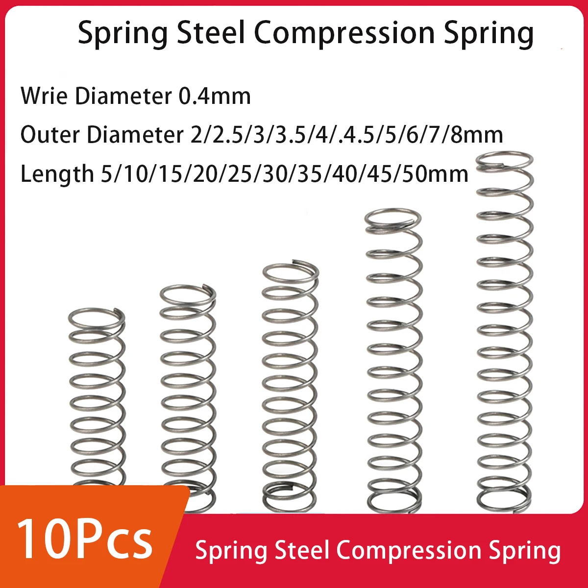 

10Pcs Spring Steel Compression Spring Strong Hardware Fitting Wire Diameter 0.4Mm Outer Dia 2-8Mm Length 5-50Mm Customized