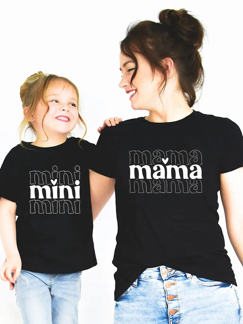 Mama Mini Mother Daughter Me Tops Family Matching Outfits T-shirt Women Besties Girl Mommy Baby Clothes Mommy Tee