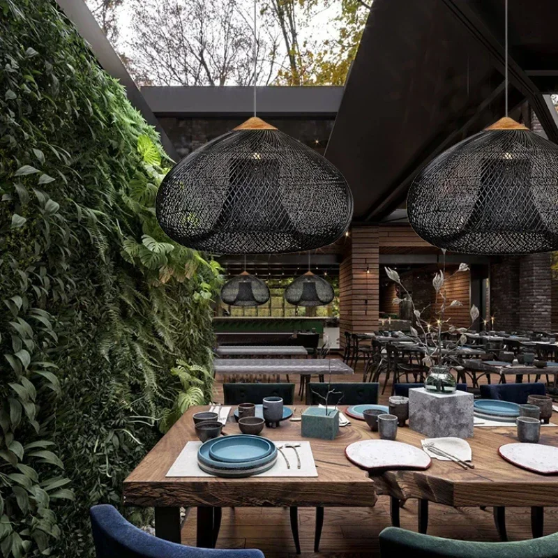 Wabi-sabi Pendant Chandelier Lighting Retro Dining Living Bedroom Balcony Bamboo Rattan Designer Japanese Style Pendant Light