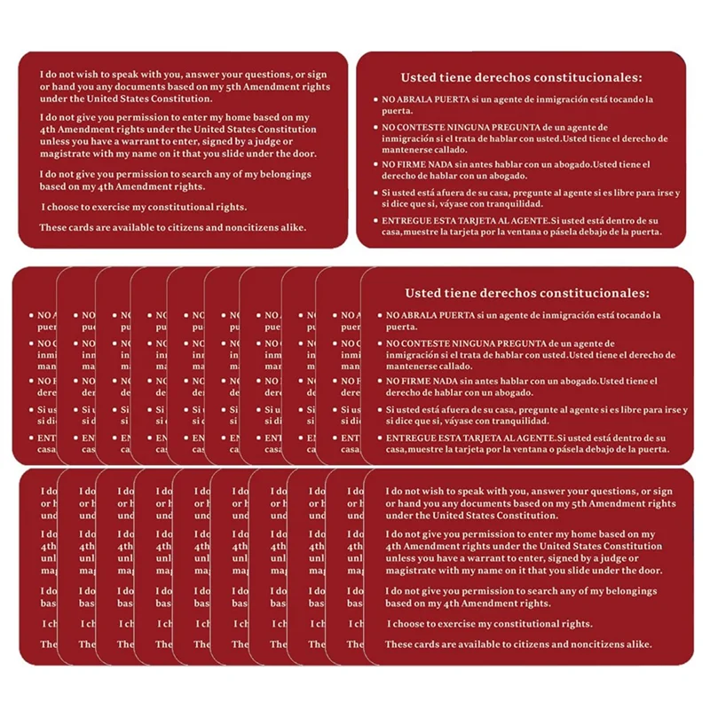 High Quality-Rights Reminder Know Your Rights Card English Spanish Constitutional Rights 20PCS