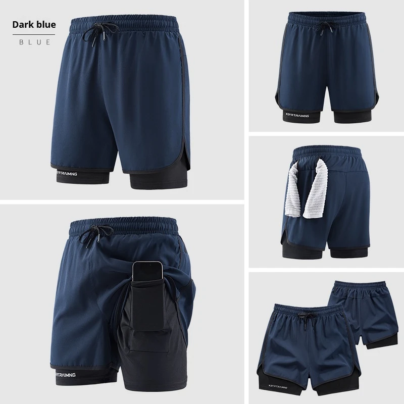 

Men's Quick Dry Running Shorts Lightweight Gym Workout Training 2 in 1 Layered Sports Shorts for Marathon Summer with Pockets