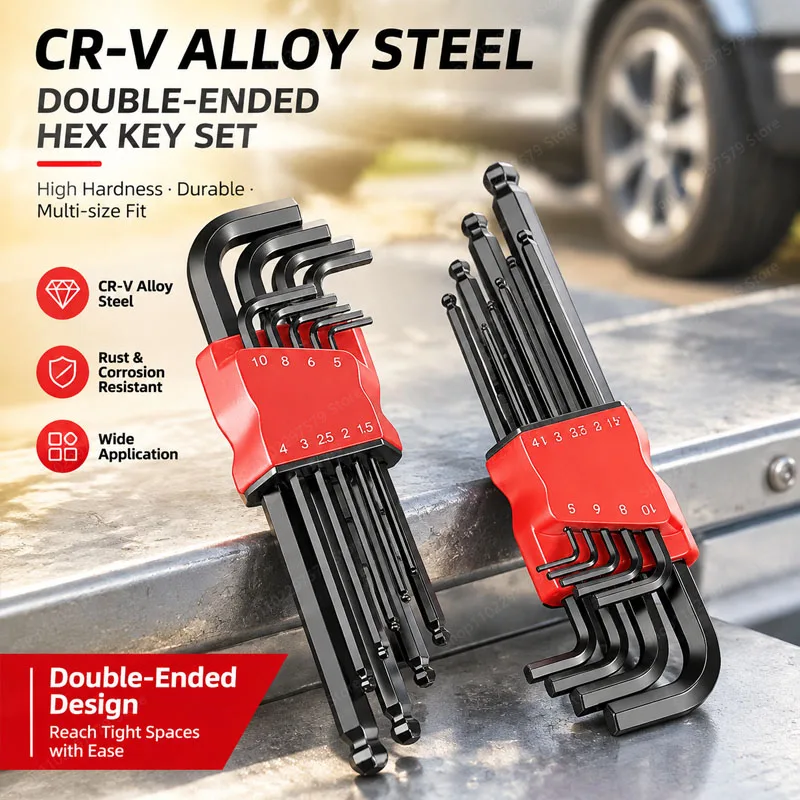 Portable Buckle Storage Hexagonal 9-piece Set Dual-purpose Flat Head Ball Head Universal Fastening Tool For Home and Car.