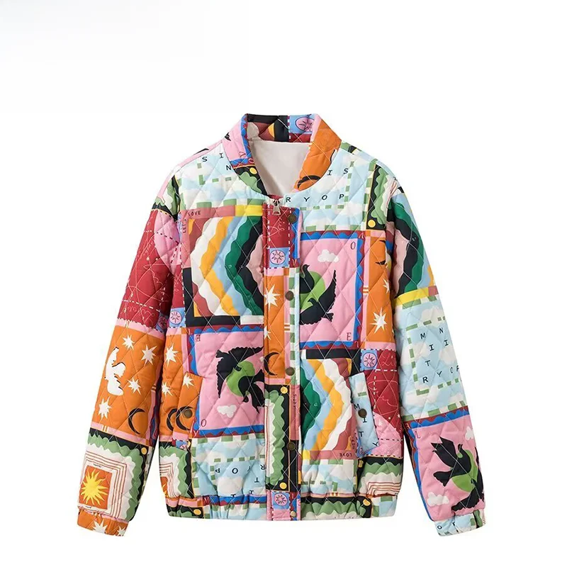 

Новая весенняя женская хлопковая куртка ZR с граффити-принтом, в уличном стиле, модная, универсальная, с длинным рукавом и круглым вырезом