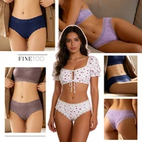 4Pc S-XL Women's Cotton Sexy Lace Brazilian Pants Seamless Low Waist Printing Breathable Underwear Ladies Lace Patchwork Panties - Image 2