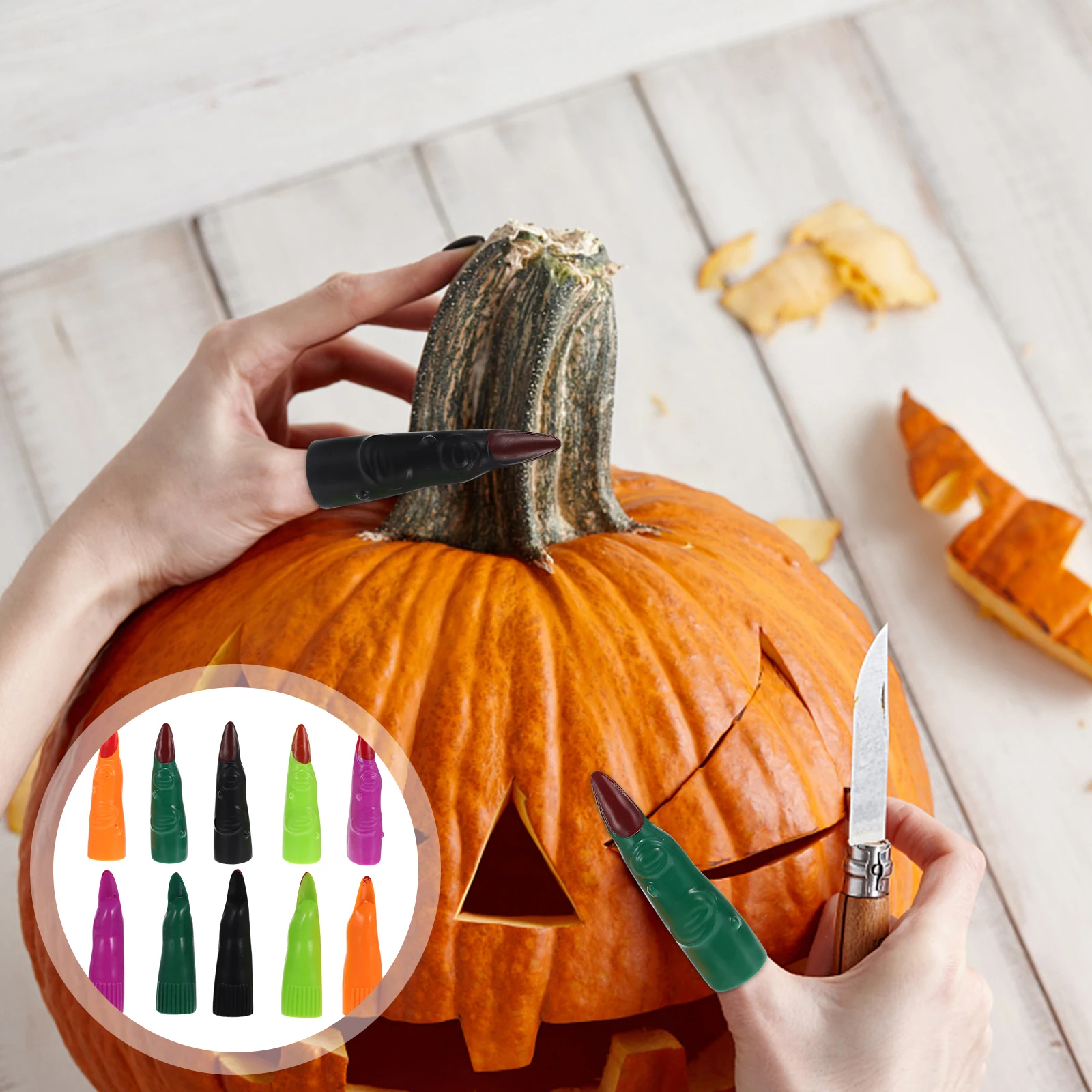 

50pcs Witch Fingers Halloween Costume Accessories PVC Fake Nails Props Zombie Finger Spooky Decor Party Gloves