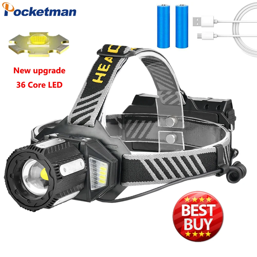 

Powerful LED Head Lamp USB Rechargeable Headlight Waterproof Telescopic Zoom Headlamp High Lumen Head Light Emergency Head Lamp