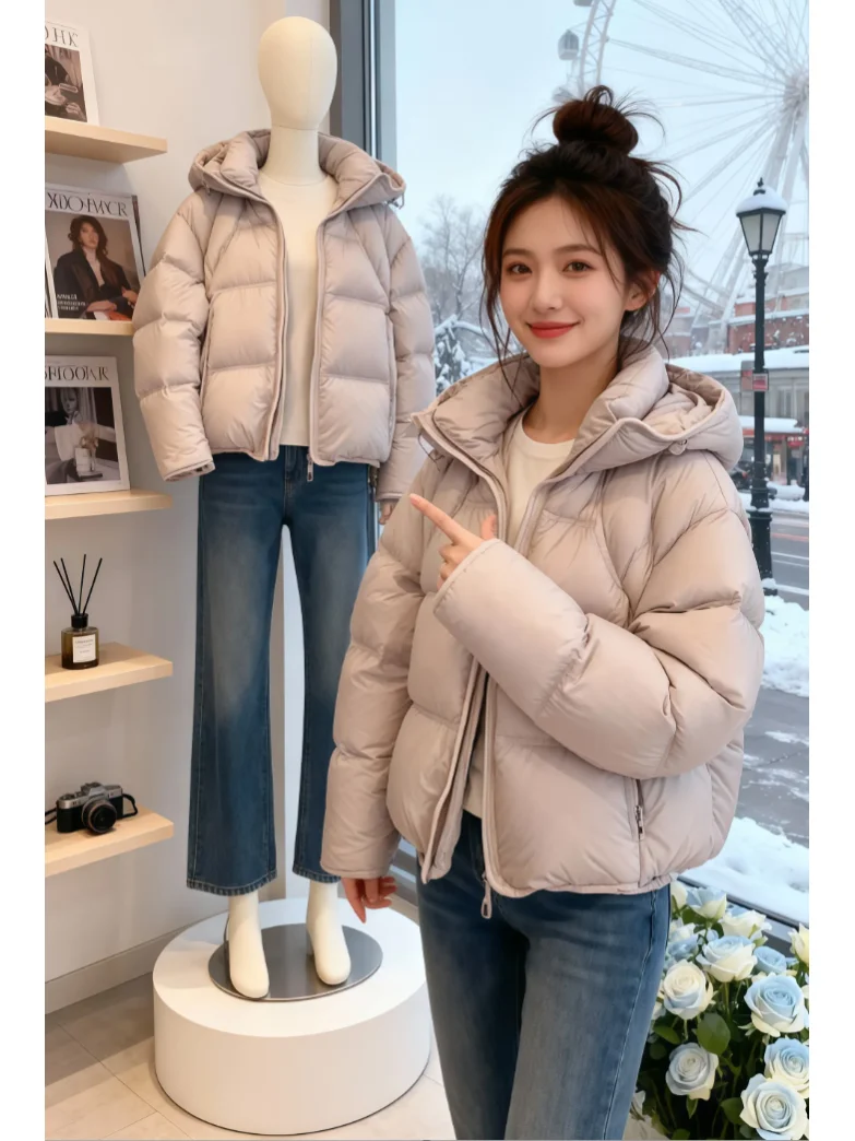 

Корейское уникальное милое хлопковое пальто с капюшоном Elis Winter Small Size Thiened Long Sve ort Length на молнии