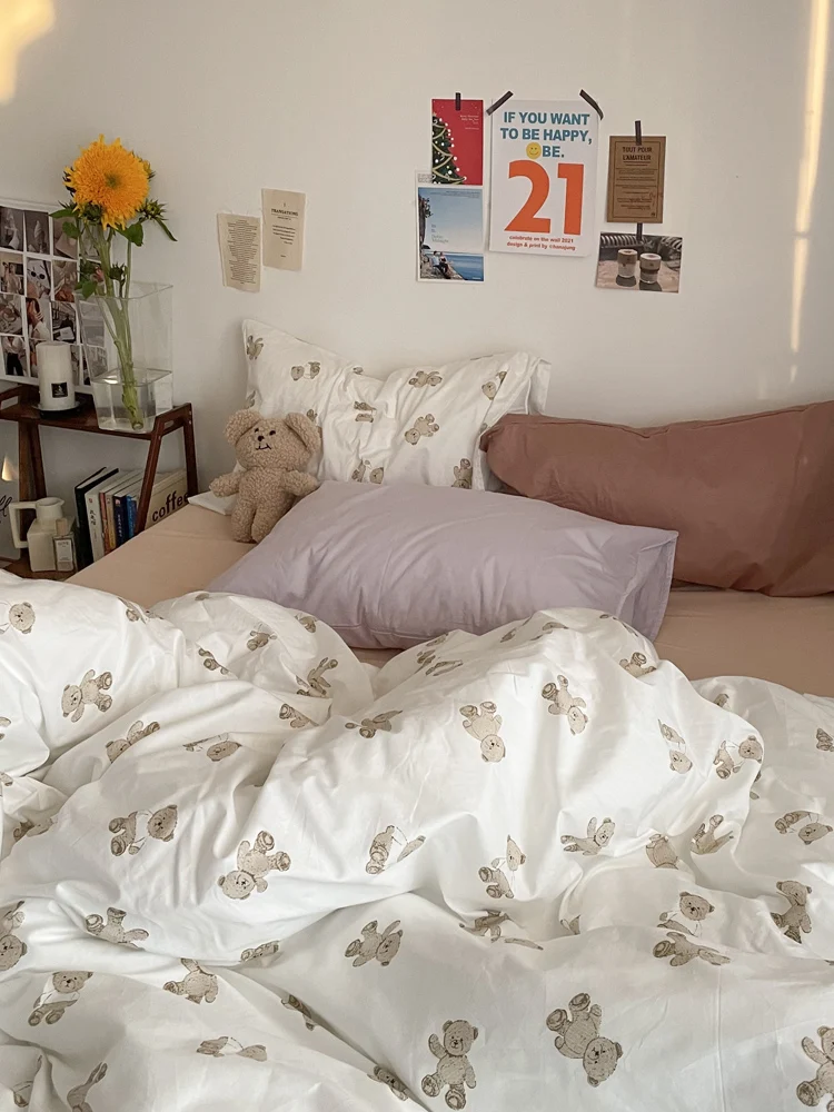 

Fre Cute Floral Cotton Bedding Set Dormi Bedding Covers Pure Cotton Bed eet Quilt Cover Protector Tee Piece Set