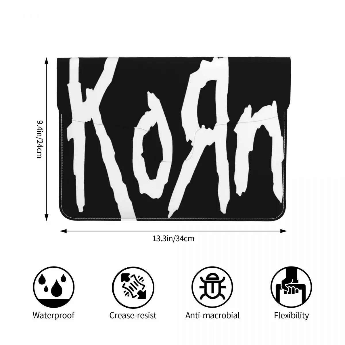 Music Rock Korn Band PU Leather Horizontal Laptop Sleeve Shockproof Soft Lining Notebook Case 13 Inch