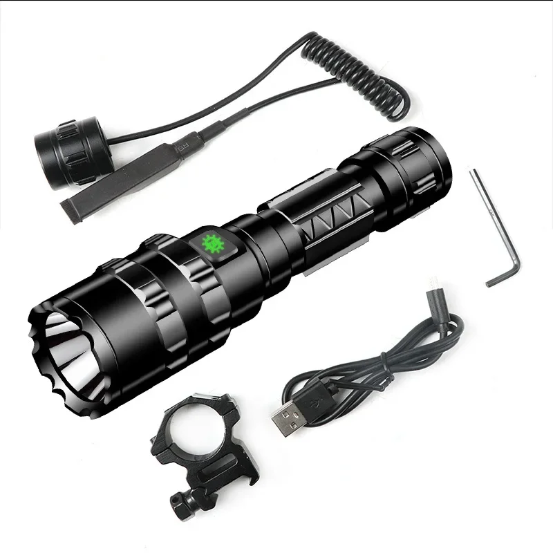 

1600 Lumens Tactical Flashlight USB Rechargeable Torch Waterproof Hunting Light with Clip Hunting Shooting Gun Accessories