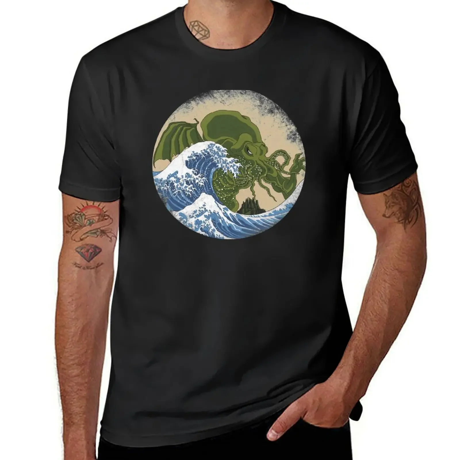 

Hokusai Cthulhu T-Shirt oversizeds funny meme t-shirts man clothes mens clothing